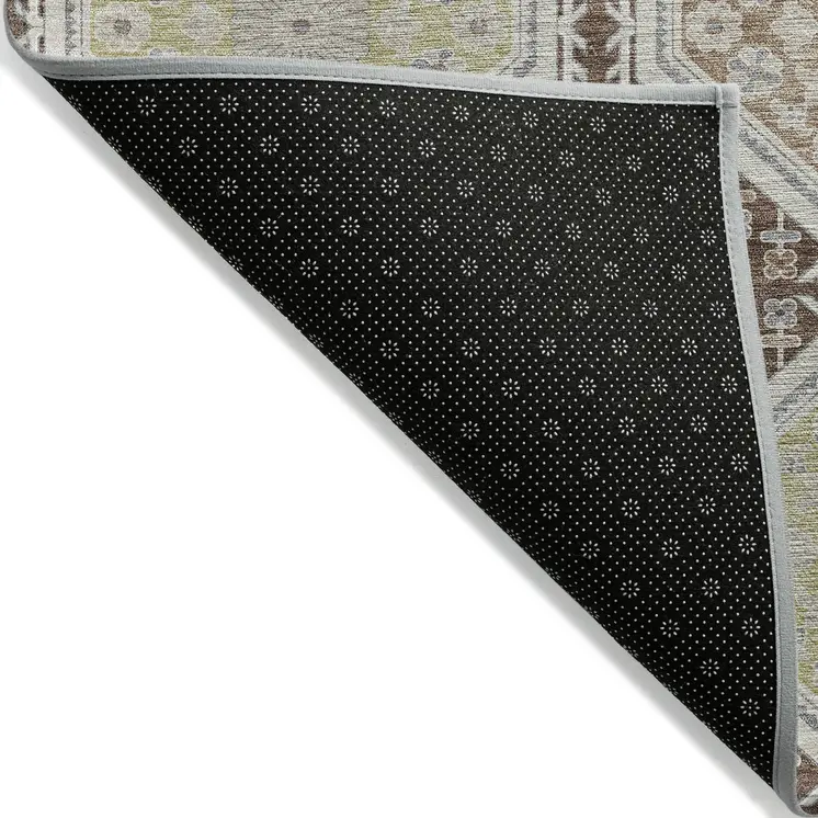 5' X 8' Chocolate And Beige Floral Washable Indoor Outdoor Area Rug