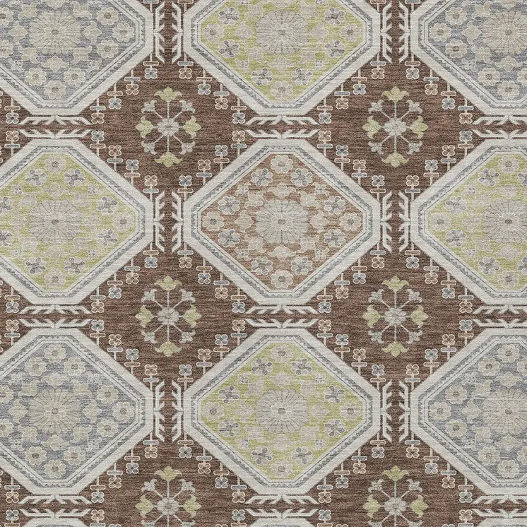 8' X 10' Chocolate And Beige Floral Washable Indoor Outdoor Area Rug