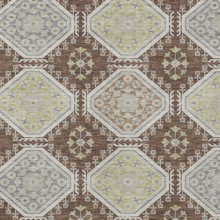 10' X 14' Chocolate And Beige Floral Washable Indoor Outdoor Area Rug