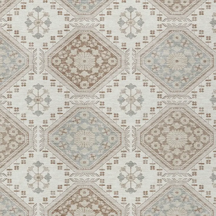 3' X 5' Ivory And Brown Floral Washable Indoor Outdoor Area Rug