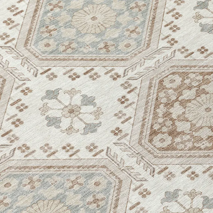 3' X 5' Ivory And Brown Floral Washable Indoor Outdoor Area Rug
