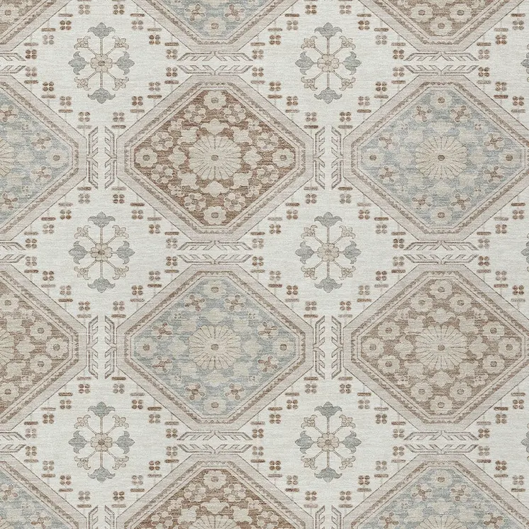 9' X 12' Ivory And Brown Floral Washable Indoor Outdoor Area Rug