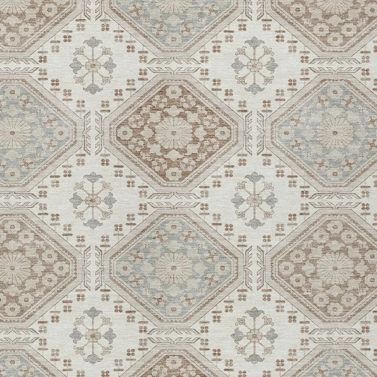 10' X 14' Ivory And Brown Floral Washable Indoor Outdoor Area Rug