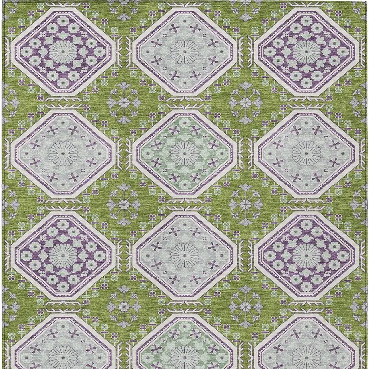 3' X 5' Lime Green And Ivory Floral Washable Indoor Outdoor Area Rug