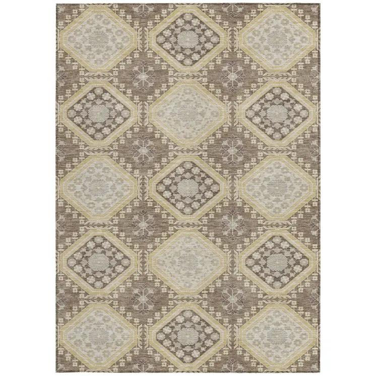 3' X 5' Taupe And Beige Floral Washable Indoor Outdoor Area Rug