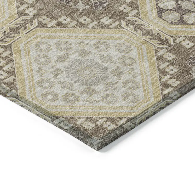 3' X 5' Taupe And Beige Floral Washable Indoor Outdoor Area Rug