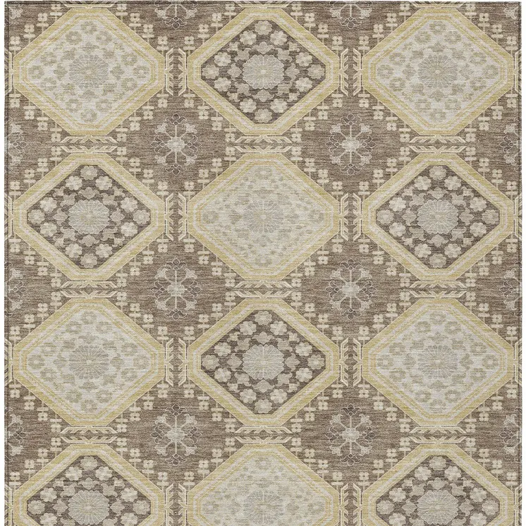 5' X 8' Taupe And Beige Floral Washable Indoor Outdoor Area Rug