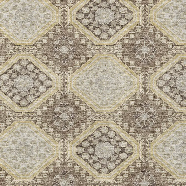 8' X 10' Taupe And Beige Floral Washable Indoor Outdoor Area Rug
