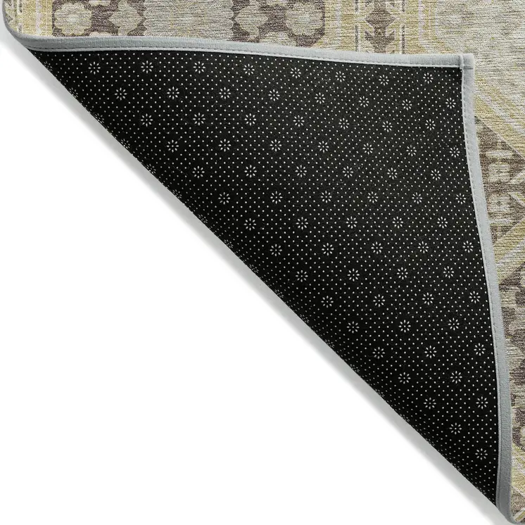 9' X 12' Taupe And Beige Floral Washable Indoor Outdoor Area Rug