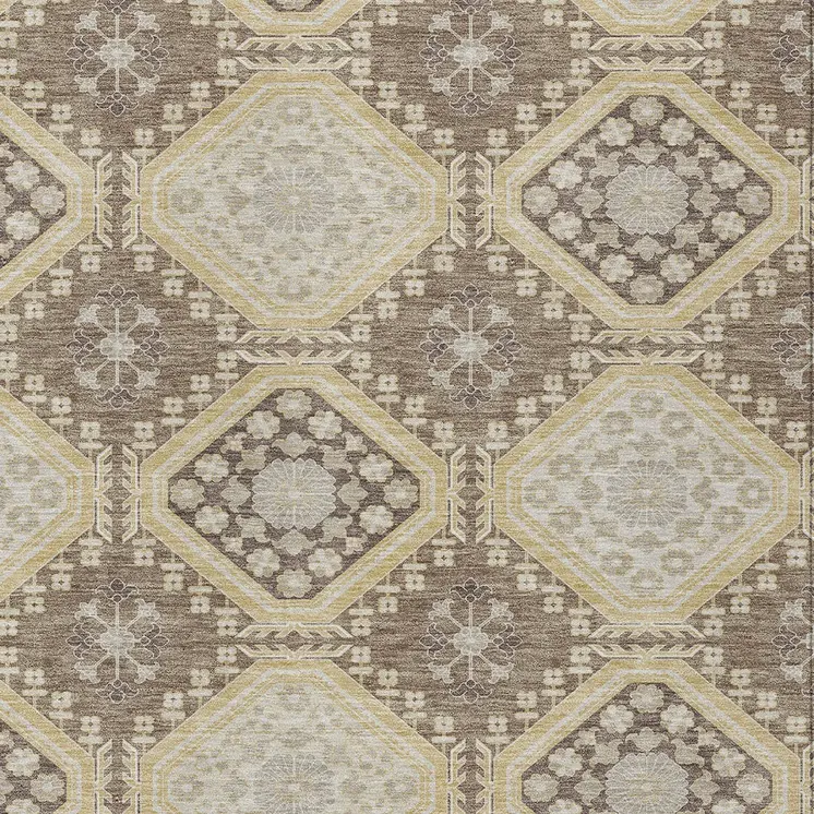 9' X 12' Taupe And Beige Floral Washable Indoor Outdoor Area Rug