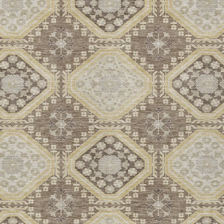 10' X 14' Taupe And Beige Floral Washable Indoor Outdoor Area Rug