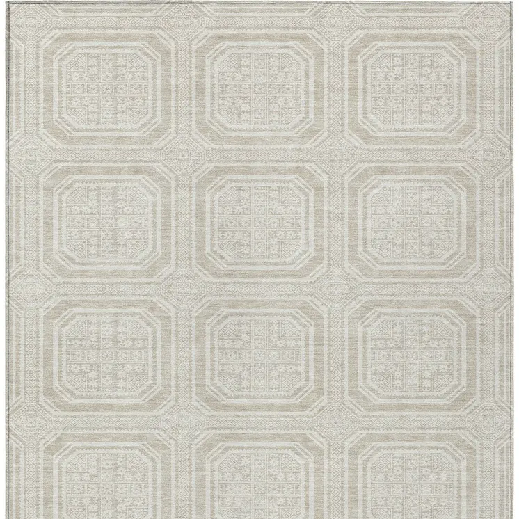 3' X 5' Beige And Ivory Geometric Washable Indoor Outdoor Area Rug