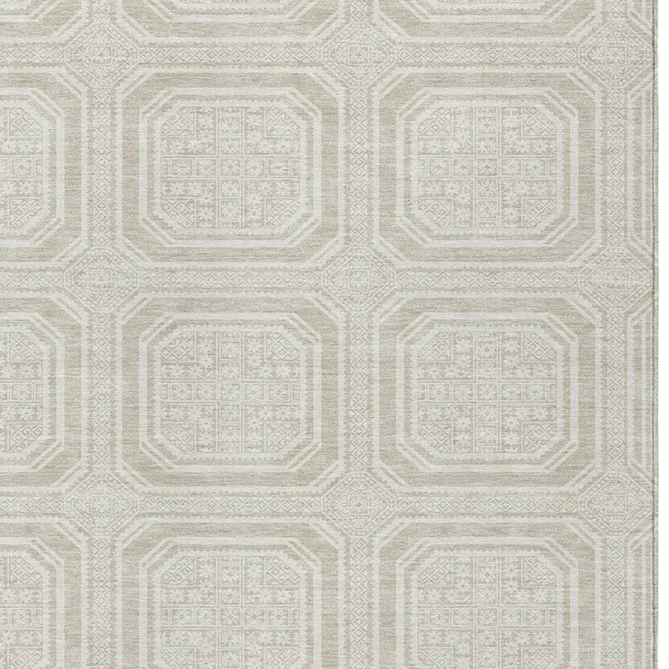 3' X 5' Beige And Ivory Geometric Washable Indoor Outdoor Area Rug