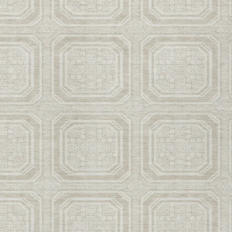 10' X 14' Beige And Ivory Geometric Washable Indoor Outdoor Area Rug