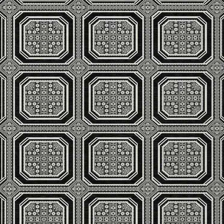 9' X 12' Black And Ivory Geometric Washable Indoor Outdoor Area Rug