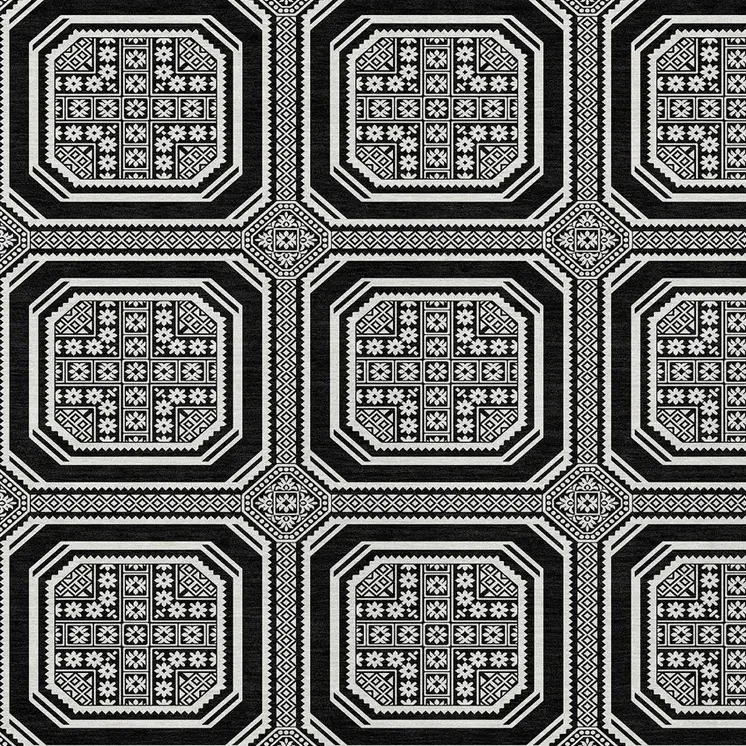 10' X 14' Black And Ivory Geometric Washable Indoor Outdoor Area Rug