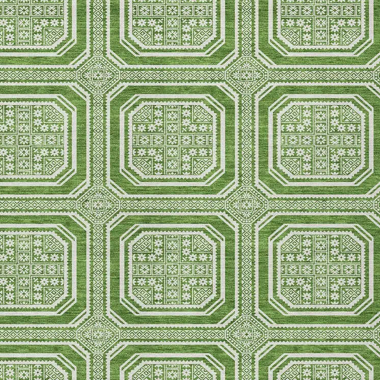 3' X 5' Green And Ivory Geometric Washable Indoor Outdoor Area Rug