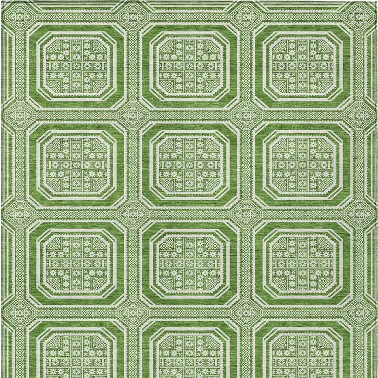 5' X 8' Green And Ivory Geometric Washable Indoor Outdoor Area Rug
