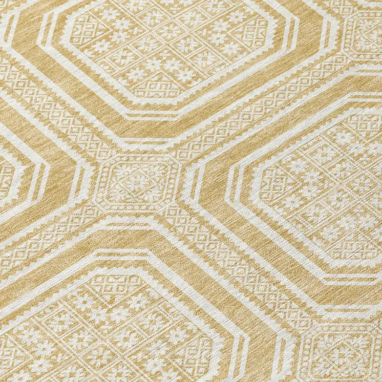8' X 10' Gold And Ivory Geometric Washable Indoor Outdoor Area Rug