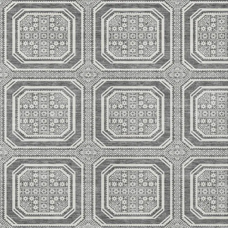 8' X 10' Gray And Ivory Geometric Washable Indoor Outdoor Area Rug
