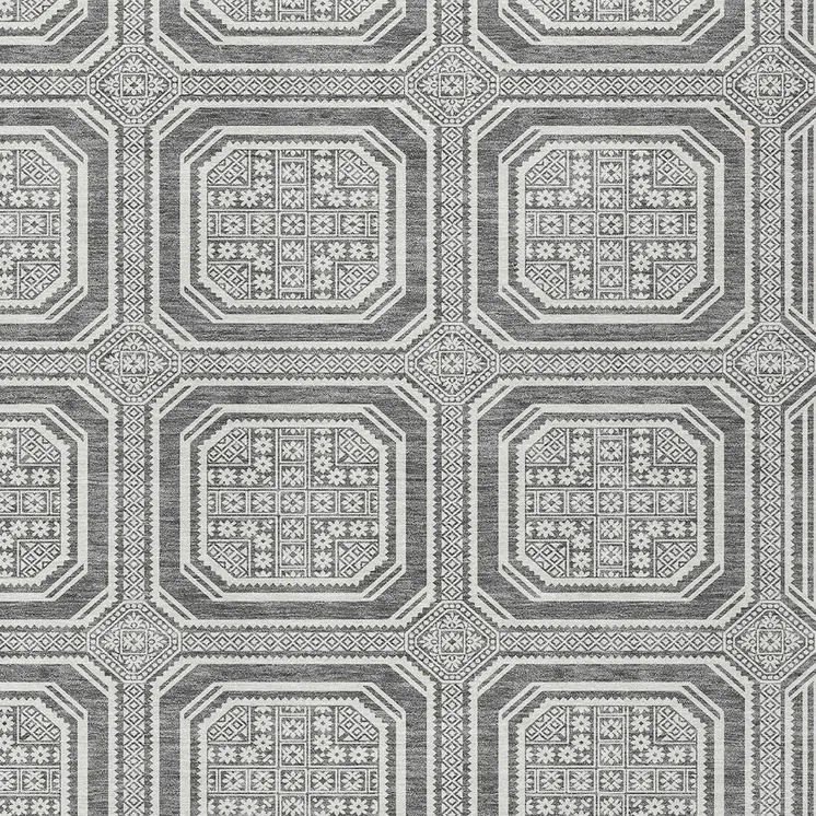 9' X 12' Gray And Ivory Geometric Washable Indoor Outdoor Area Rug