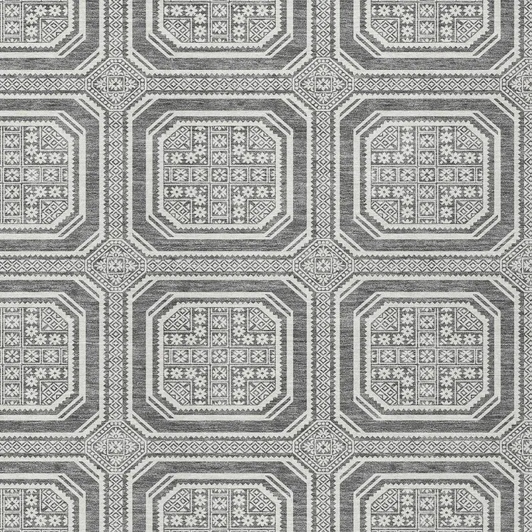10' X 14' Gray And Ivory Geometric Washable Indoor Outdoor Area Rug