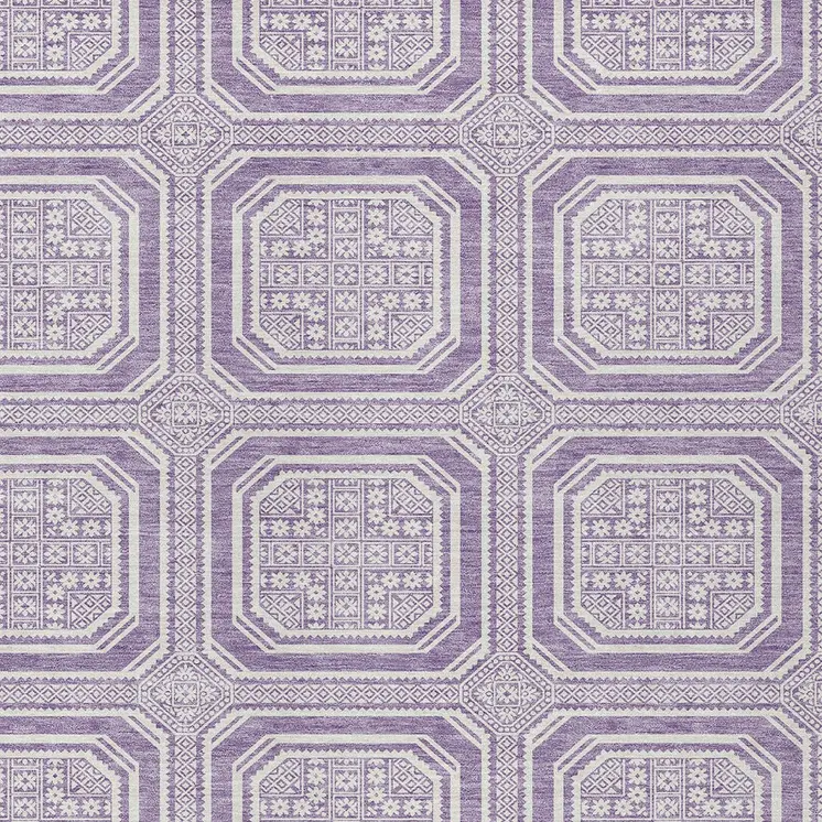 3' X 5' Lavender And Ivory Geometric Washable Indoor Outdoor Area Rug