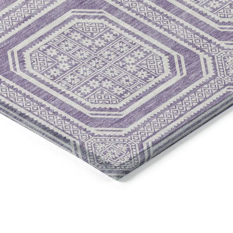 3' X 5' Lavender And Ivory Geometric Washable Indoor Outdoor Area Rug