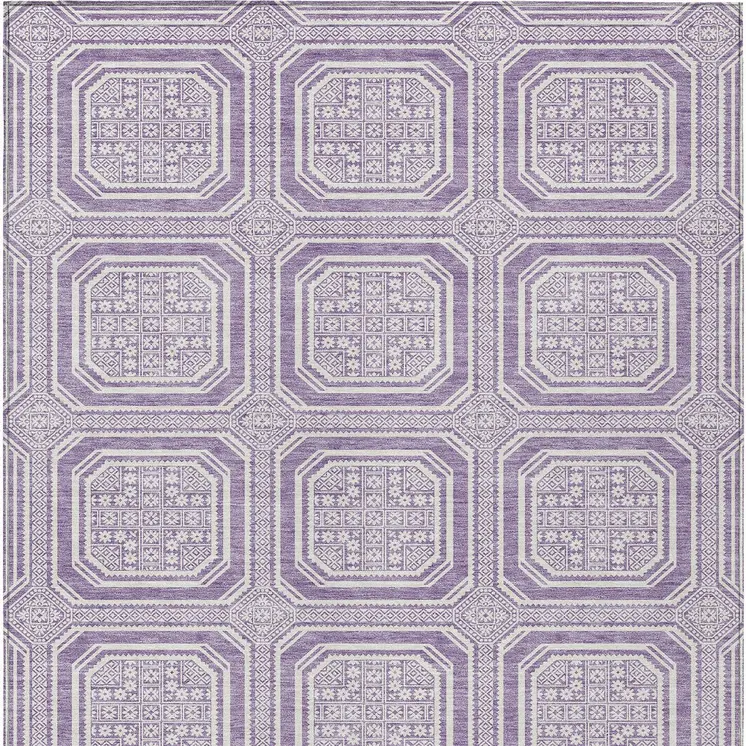 3' X 5' Lavender And Ivory Geometric Washable Indoor Outdoor Area Rug