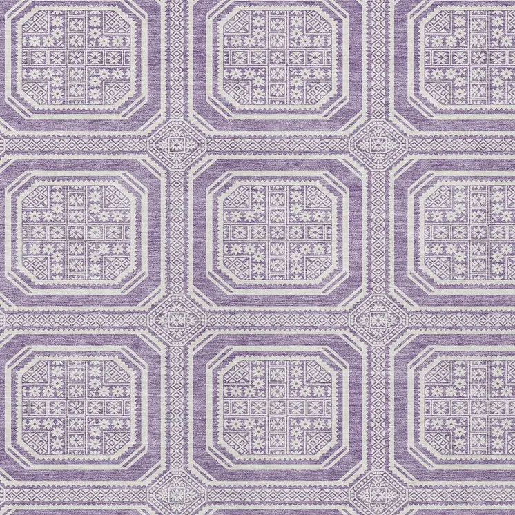 5' X 8' Lavender And Ivory Geometric Washable Indoor Outdoor Area Rug