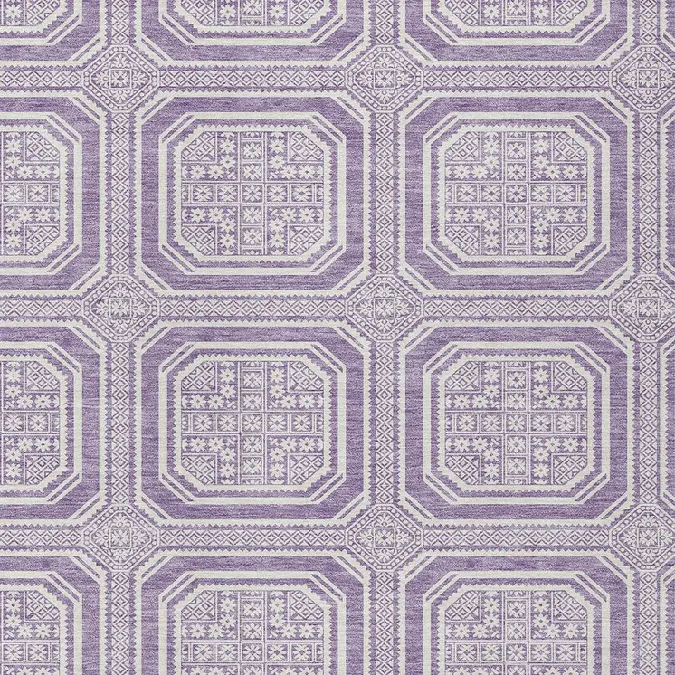 9' X 12' Lavender And Ivory Geometric Washable Indoor Outdoor Area Rug