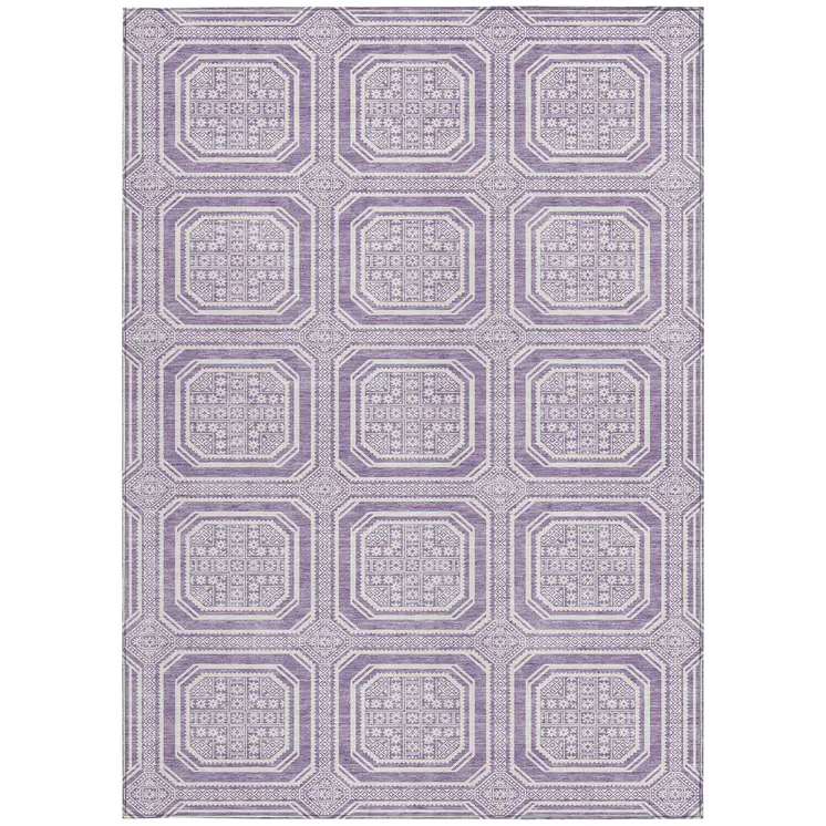 10' X 14' Lavender And Ivory Geometric Washable Indoor Outdoor Area Rug