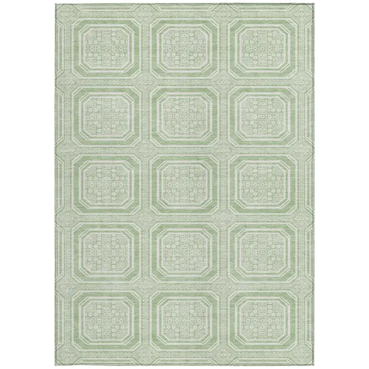 3' X 5' Mint Green And Ivory Geometric Washable Indoor Outdoor Area Rug