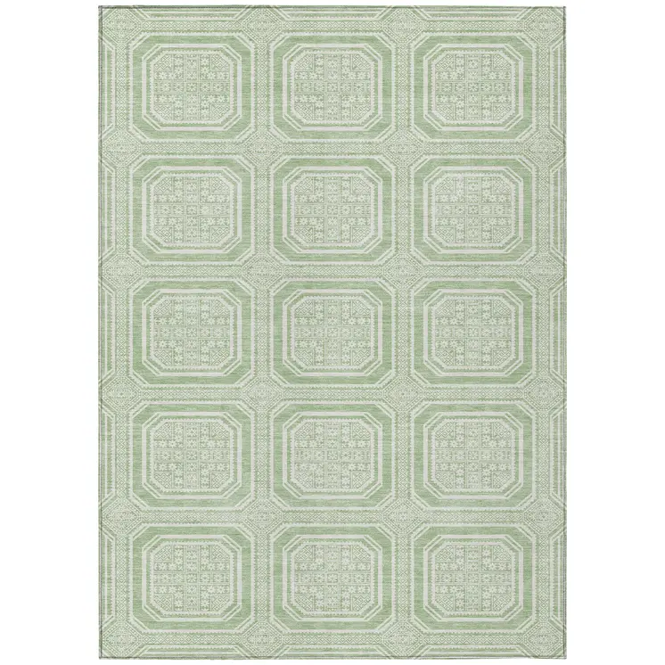 5' X 8' Mint Green And Ivory Geometric Washable Indoor Outdoor Area Rug