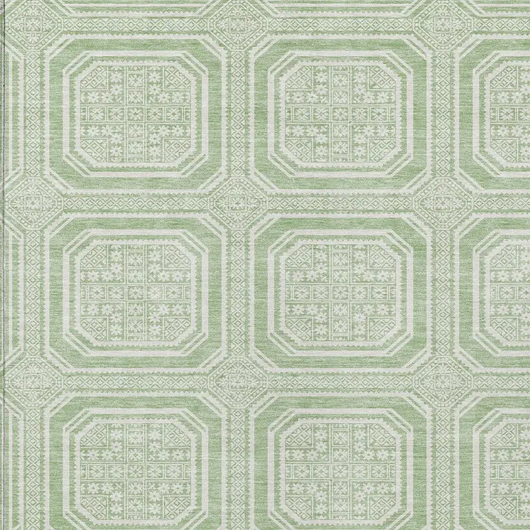 5' X 8' Mint Green And Ivory Geometric Washable Indoor Outdoor Area Rug