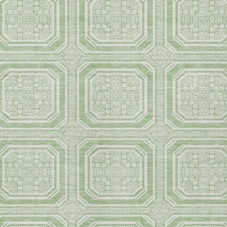 8' X 10' Mint Green And Ivory Geometric Washable Indoor Outdoor Area Rug