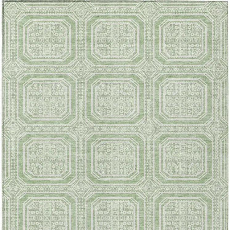 10' X 14' Mint Green And Ivory Geometric Washable Indoor Outdoor Area Rug