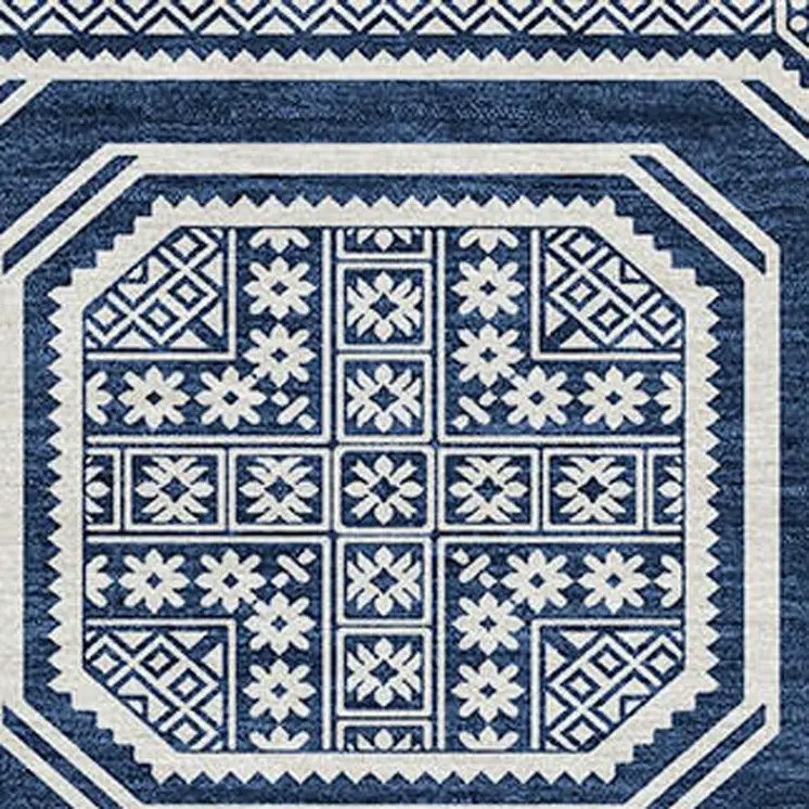 10' X 14' Navy Blue And Ivory Geometric Washable Indoor Outdoor Area Rug