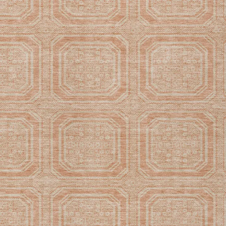 3' X 5' Peach And Beige Geometric Washable Indoor Outdoor Area Rug