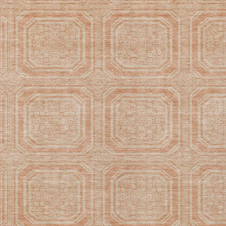 5' X 8' Peach And Beige Geometric Washable Indoor Outdoor Area Rug