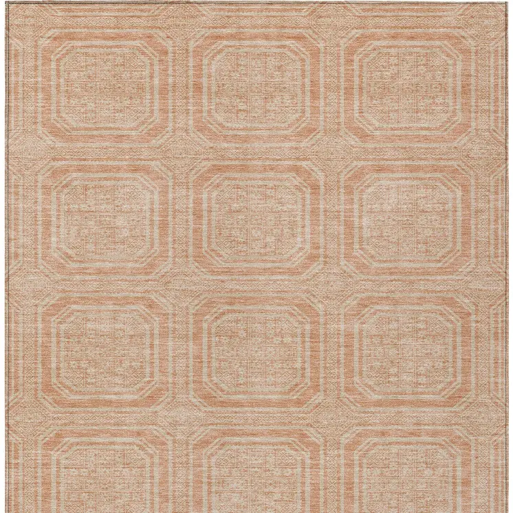 5' X 8' Peach And Beige Geometric Washable Indoor Outdoor Area Rug