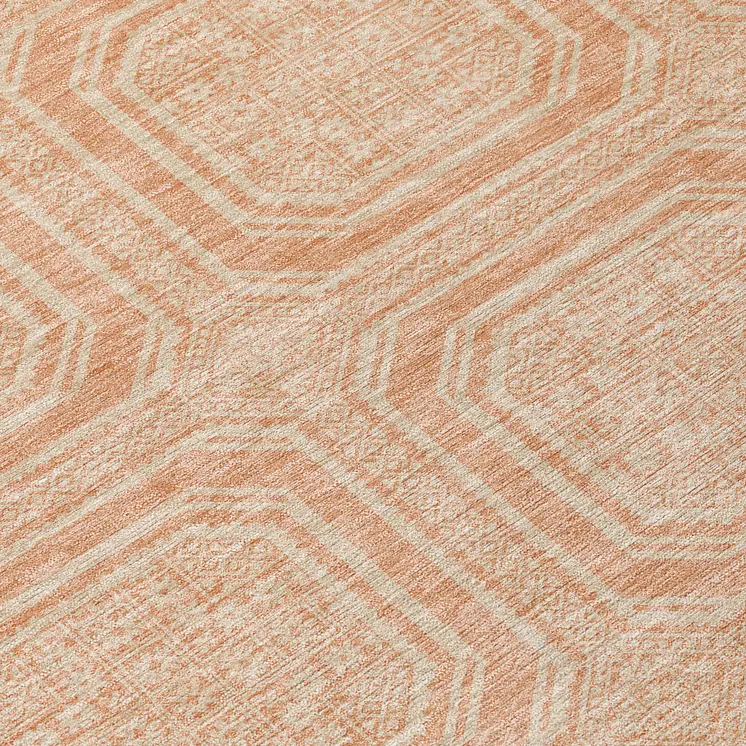 8' Peach And Beige Round Geometric Washable Indoor Outdoor Area Rug