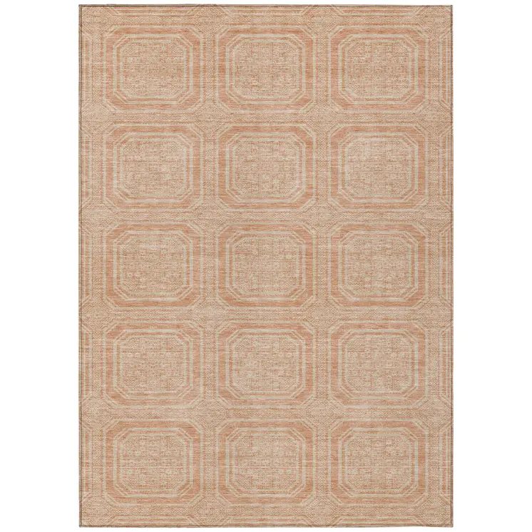 8' X 10' Peach And Beige Geometric Washable Indoor Outdoor Area Rug