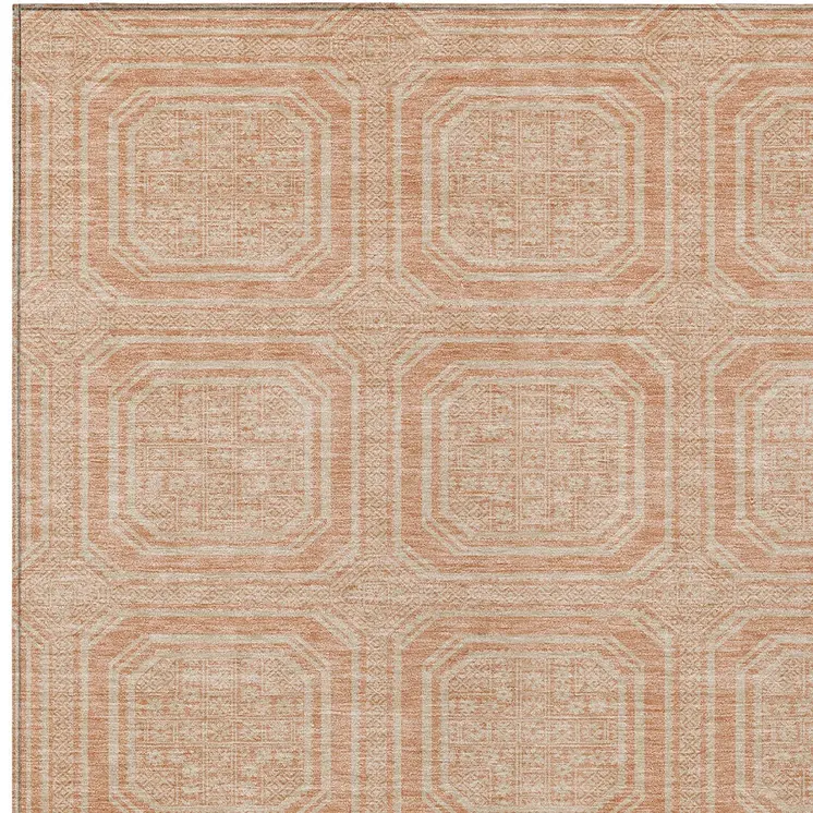 8' X 10' Peach And Beige Geometric Washable Indoor Outdoor Area Rug