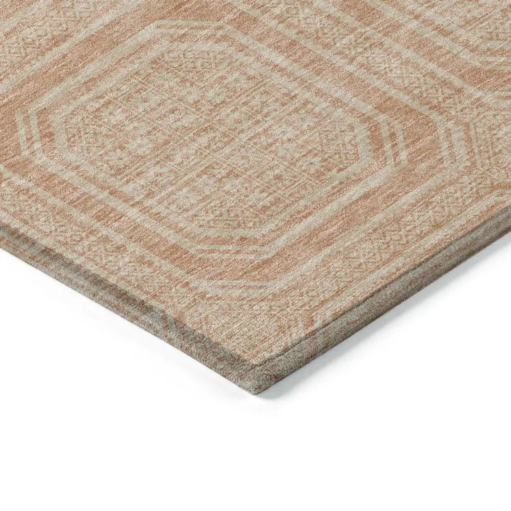 8' X 10' Peach And Beige Geometric Washable Indoor Outdoor Area Rug