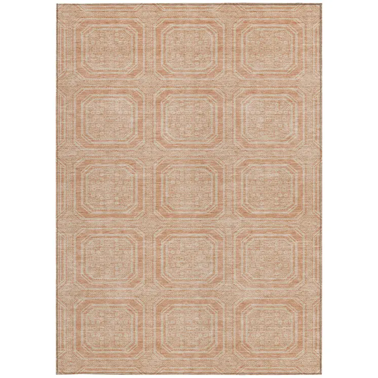 8' X 10' Peach And Beige Geometric Washable Indoor Outdoor Area Rug