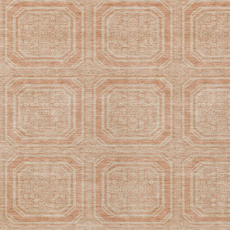 9' X 12' Peach And Beige Geometric Washable Indoor Outdoor Area Rug