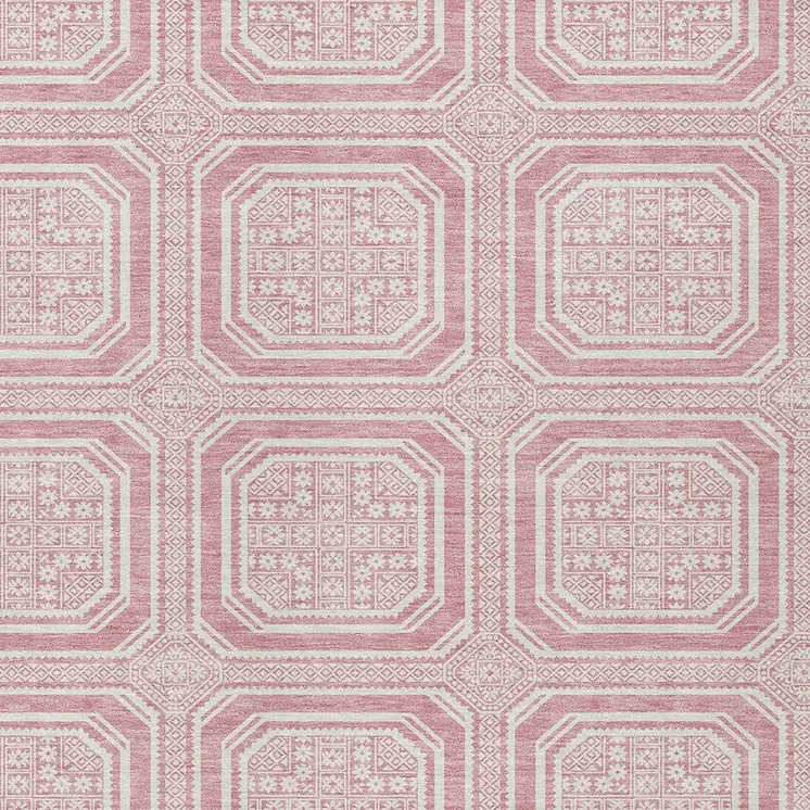 8' X 10' Pink And Ivory Geometric Washable Indoor Outdoor Area Rug