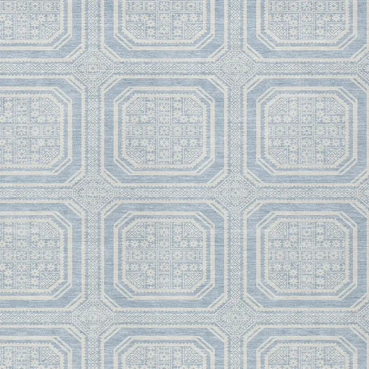 10' X 14' Sky Blue And Ivory Geometric Washable Indoor Outdoor Area Rug