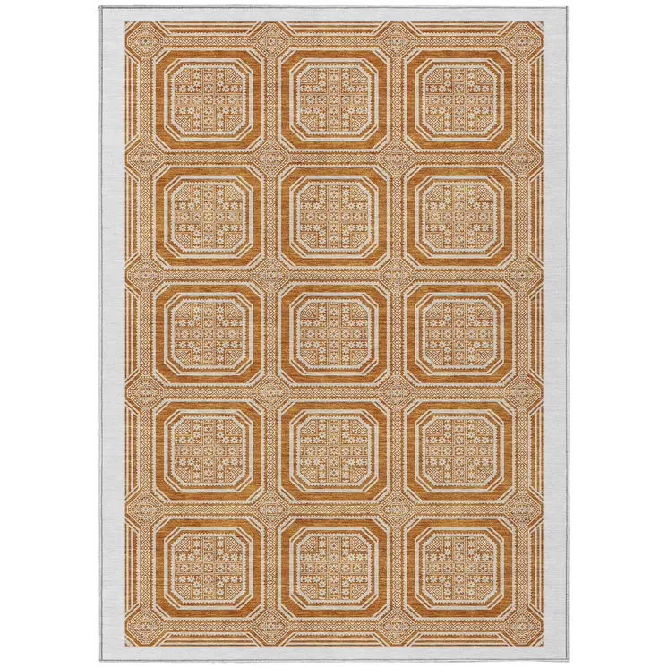 8' X 10' Terra Cotta And Ivory Geometric Washable Indoor Outdoor Area Rug